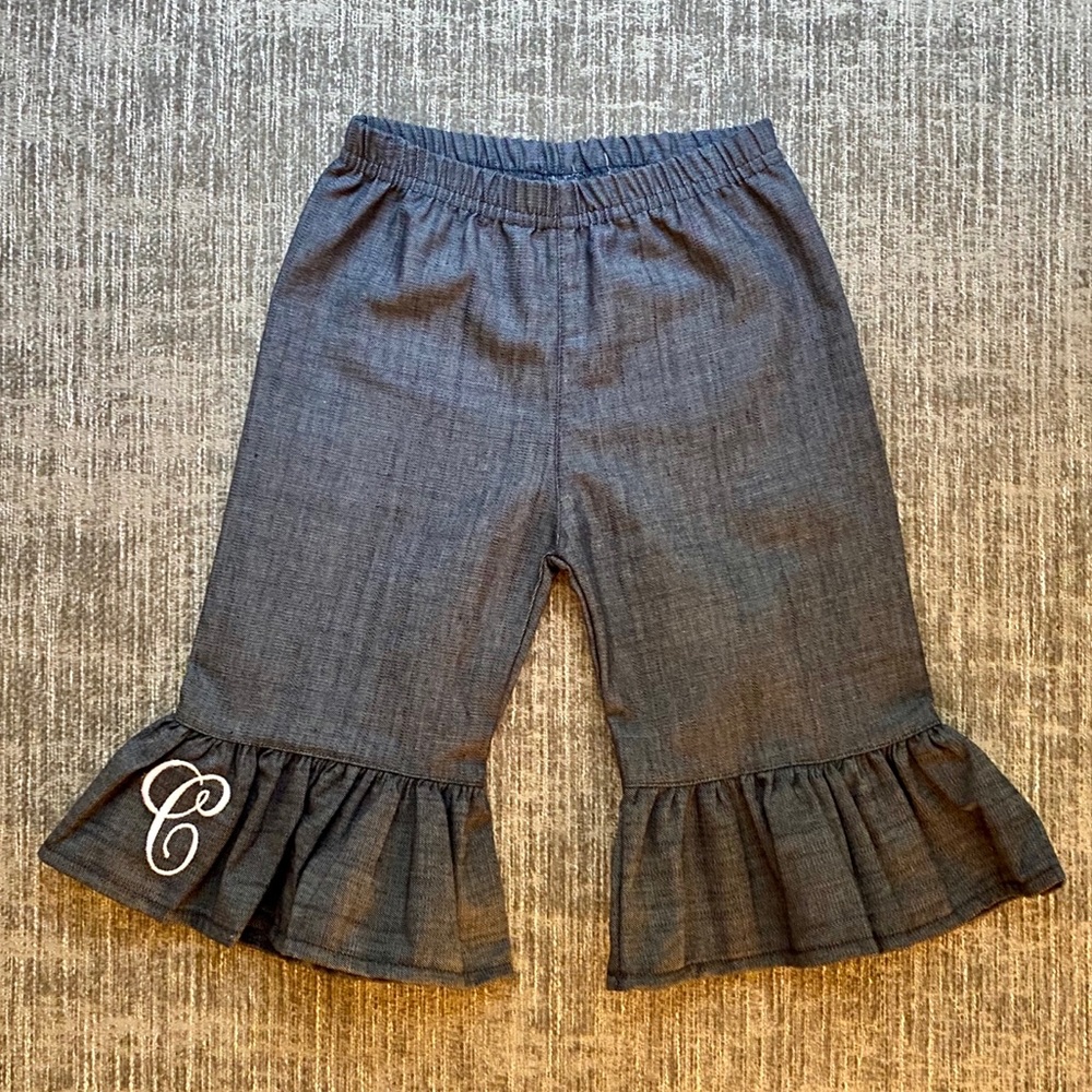 Ruffled Bottom Pants with Embroidered “C”